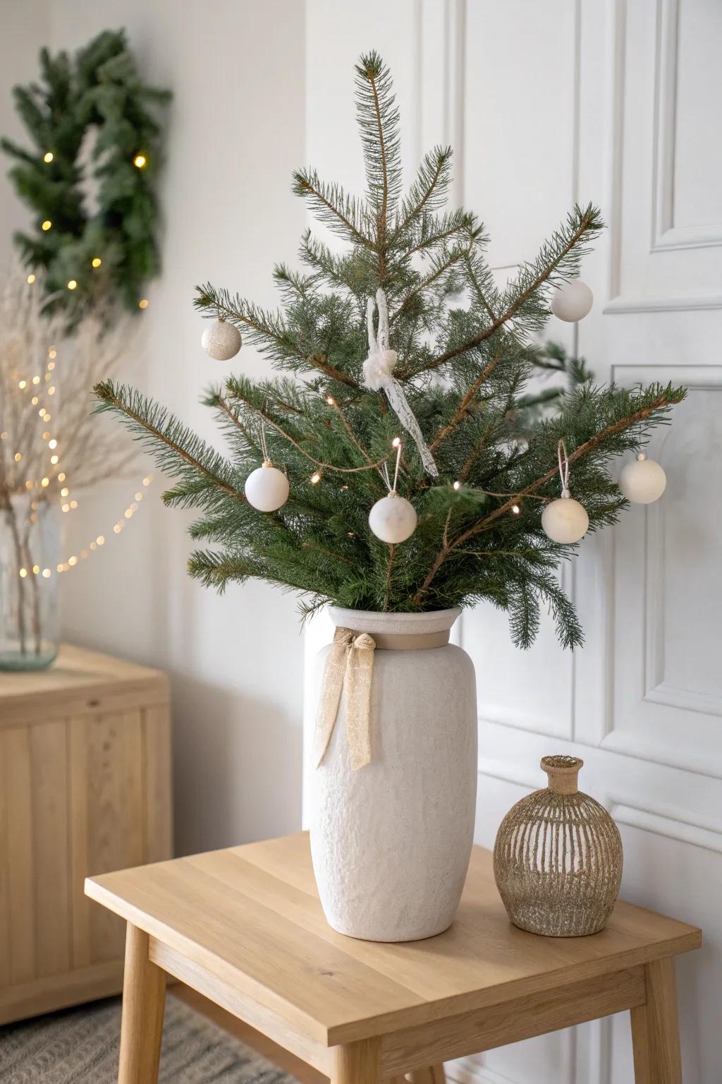 Skip the tree: evergreen branches in a tall vase make chic, movable Christmas decor.