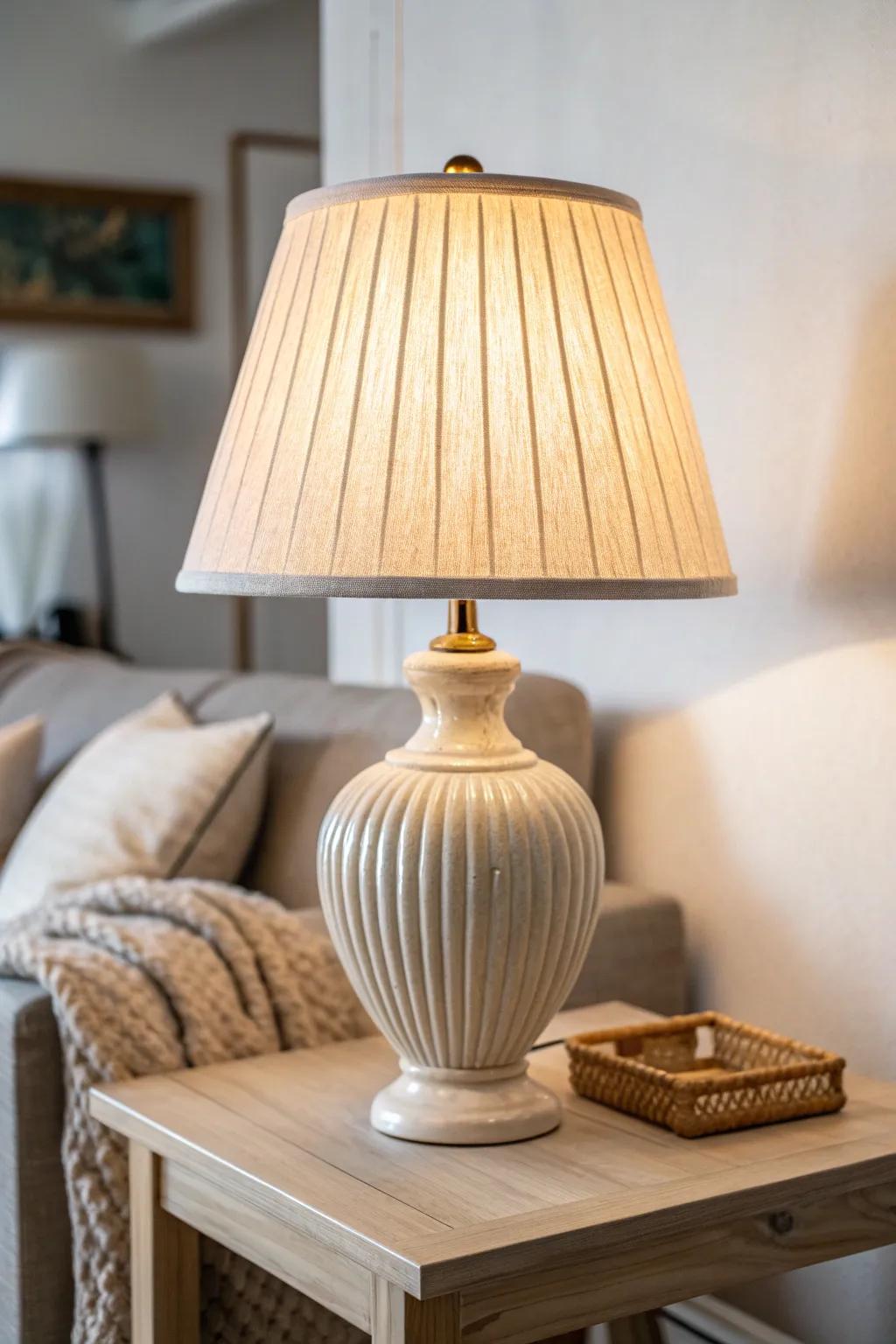 Thrifted vintage lamp + a clean Scandinavian side table = high-end small-space style on a budget.