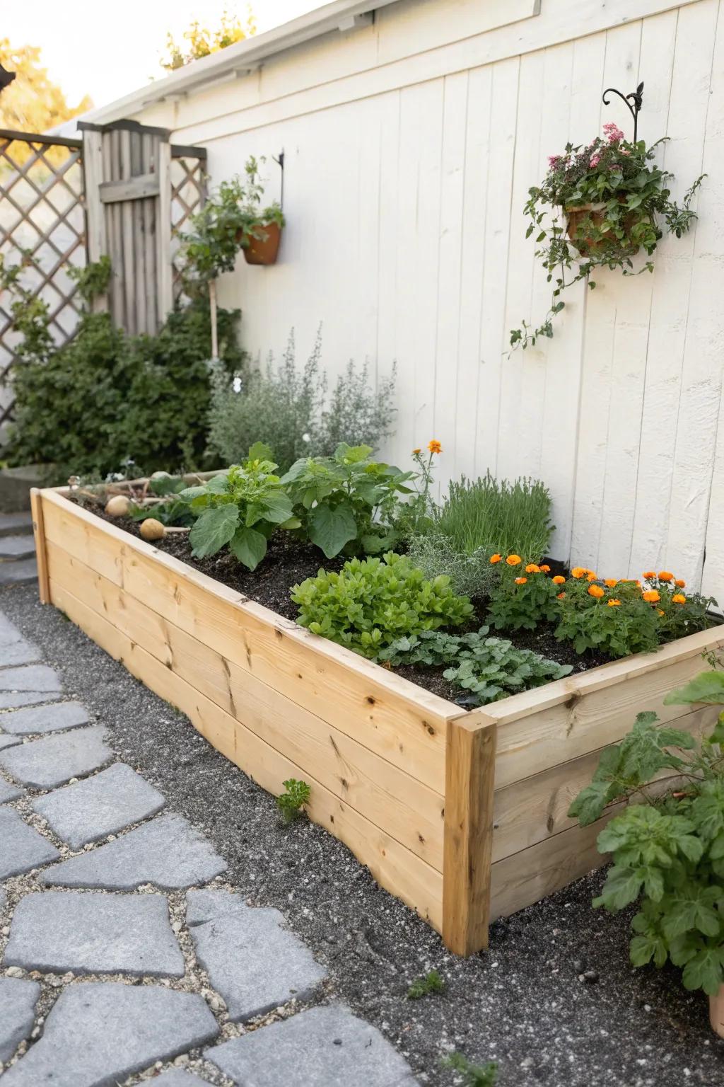 Ring your veggie bed with herbs and blooms—pretty borders that invite pollinators and deter pests.