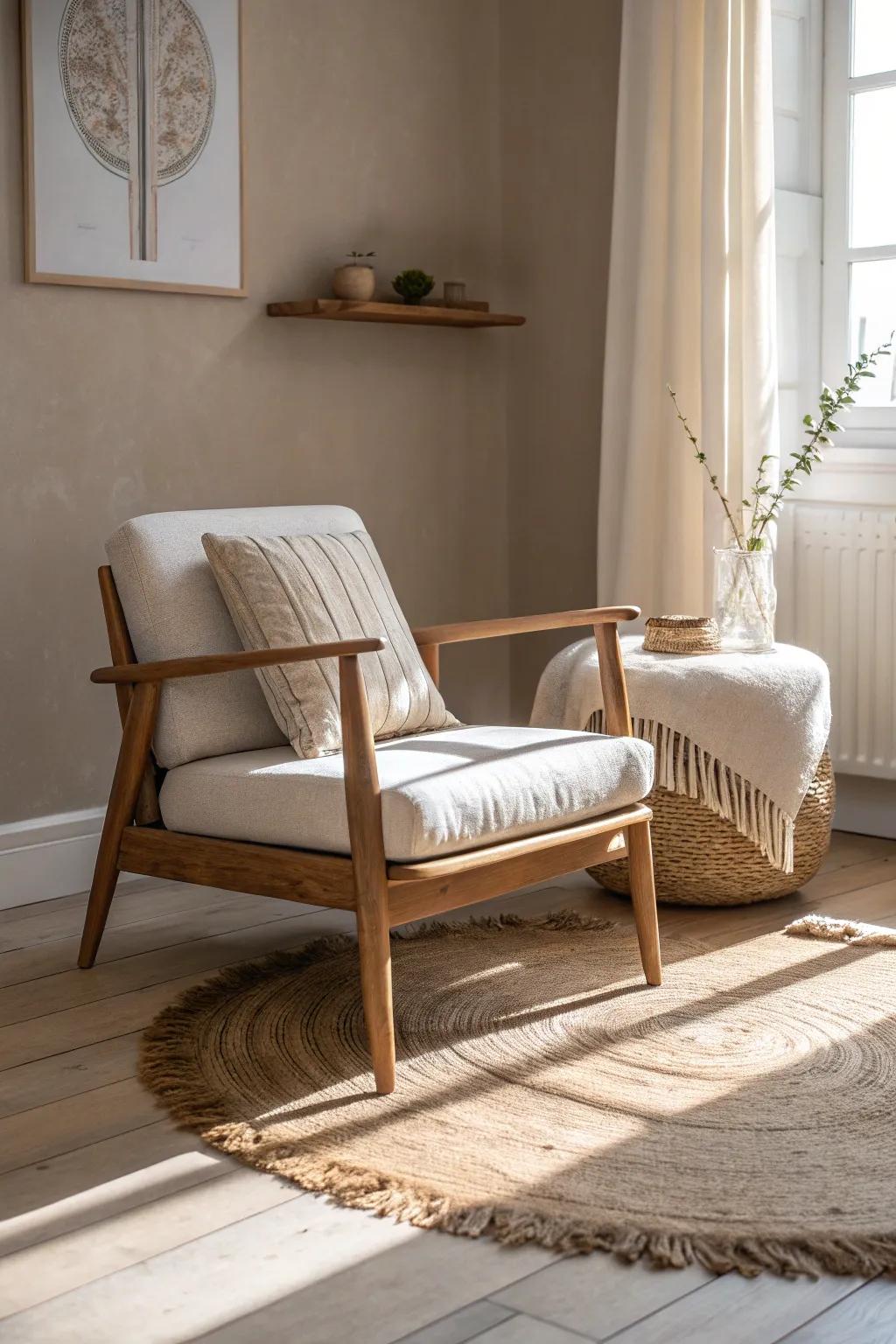 A tiny chair that hints at a cozy two-seat corner—perfect for a mini bedroom conversation nook.