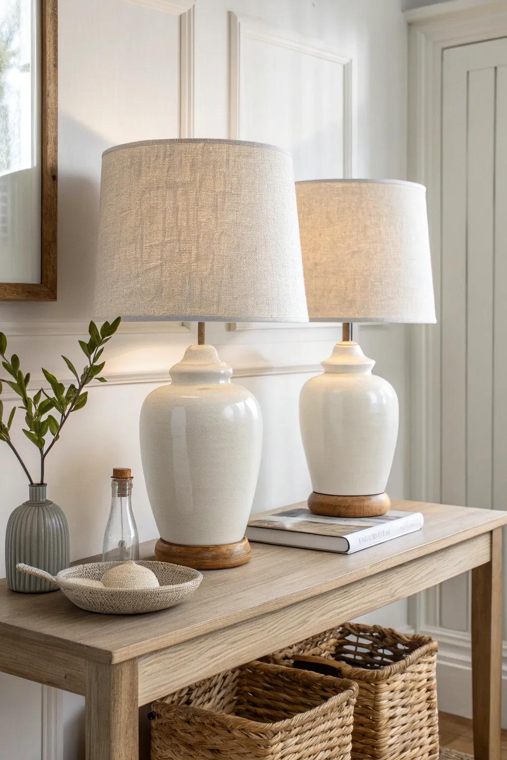 Matching lamps add instant symmetry—your small den feels calmer, cleaner, and intentional.