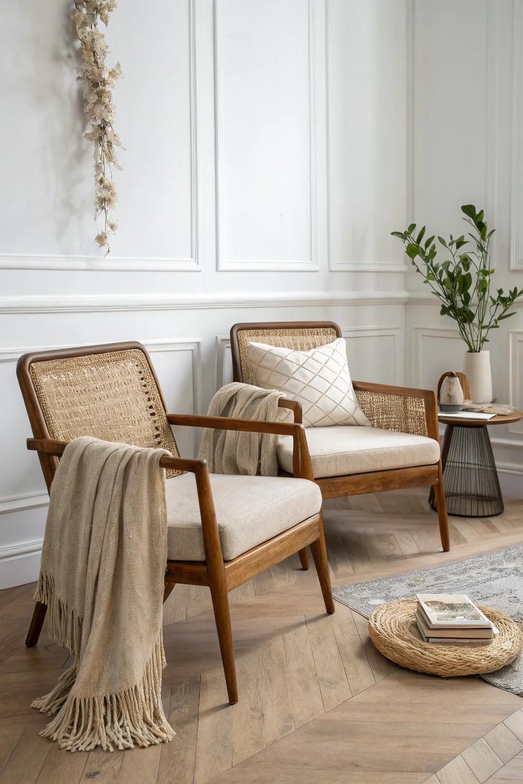 A matching pair of accent chairs instantly makes a small living room feel polished and formal.