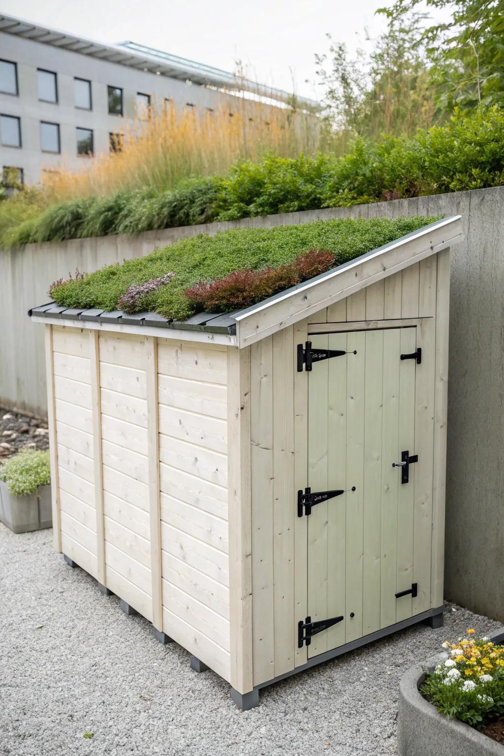 Turn a tiny shed into a garden feature with a simple, lush green roof.