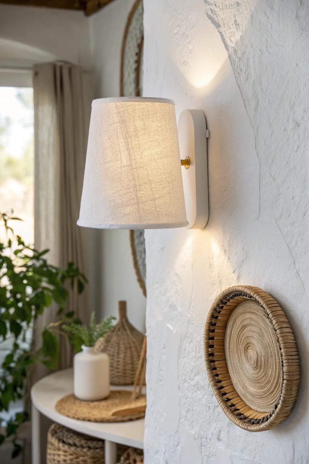Swap lamps for a warm wall sconce—instant polish and more space on every surface.