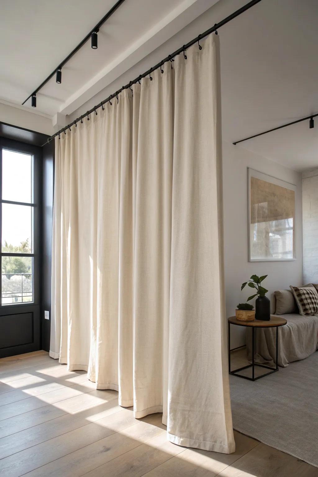 A linen curtain divider creates a cozy sleeping nook—simple, flexible, and beautiful.