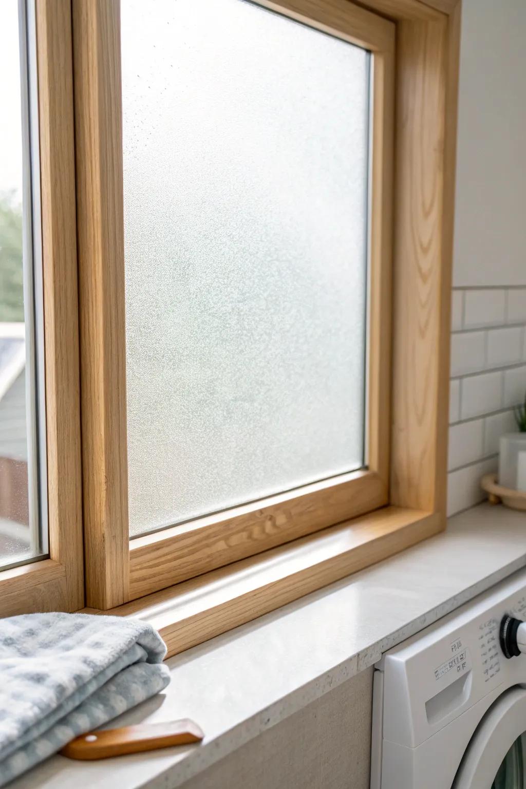 Frosted window film adds renter-friendly privacy while keeping your laundry nook bright and airy.