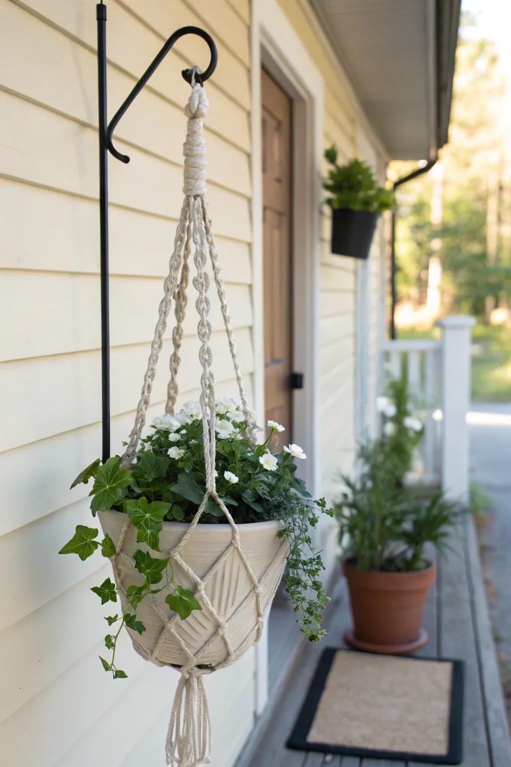 Go vertical with a hanging basket—lush porch greenery without taking up precious floor space.