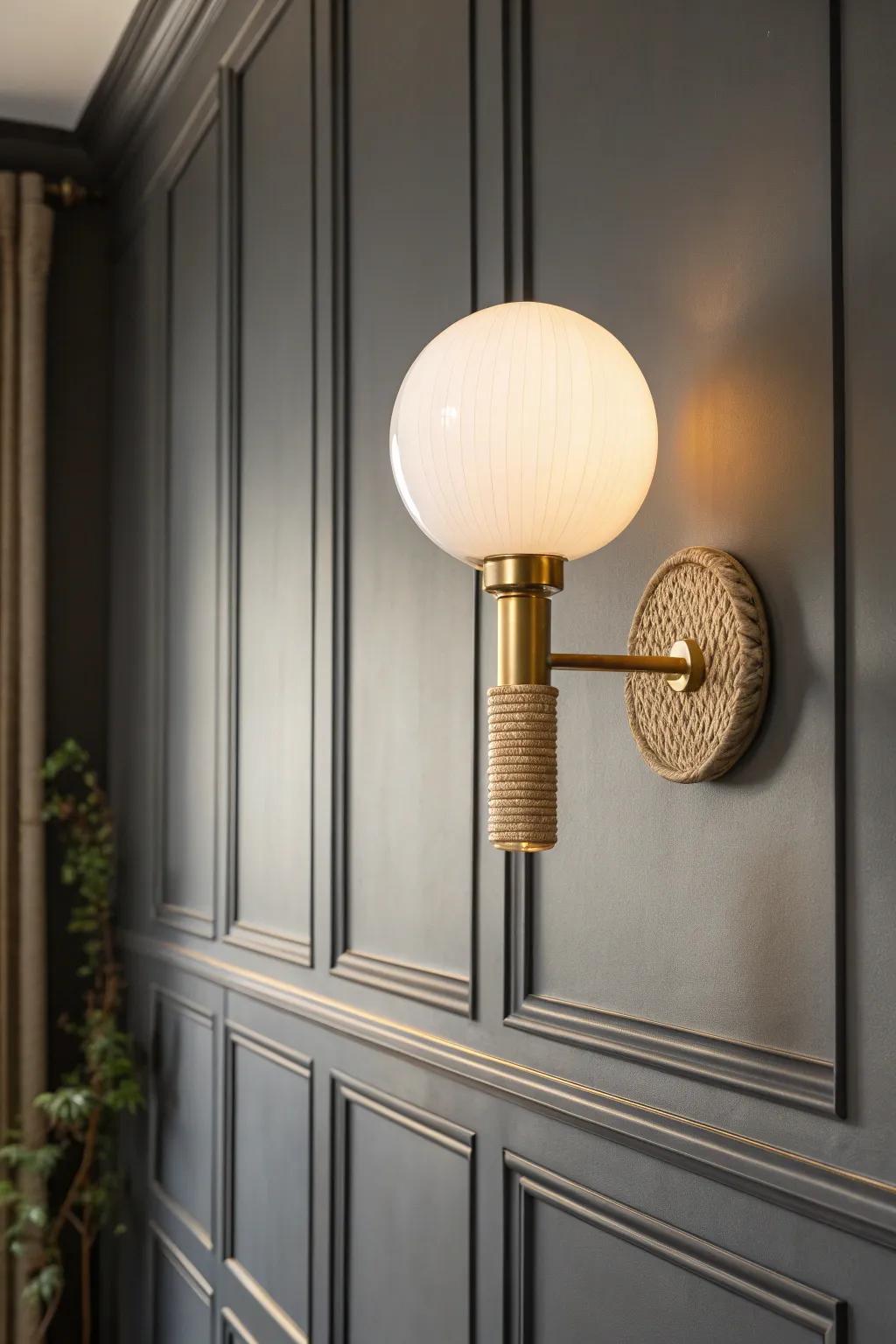 Moody charcoal wall + warm brass glow—tiny salon corner feels bigger and instantly luxe.