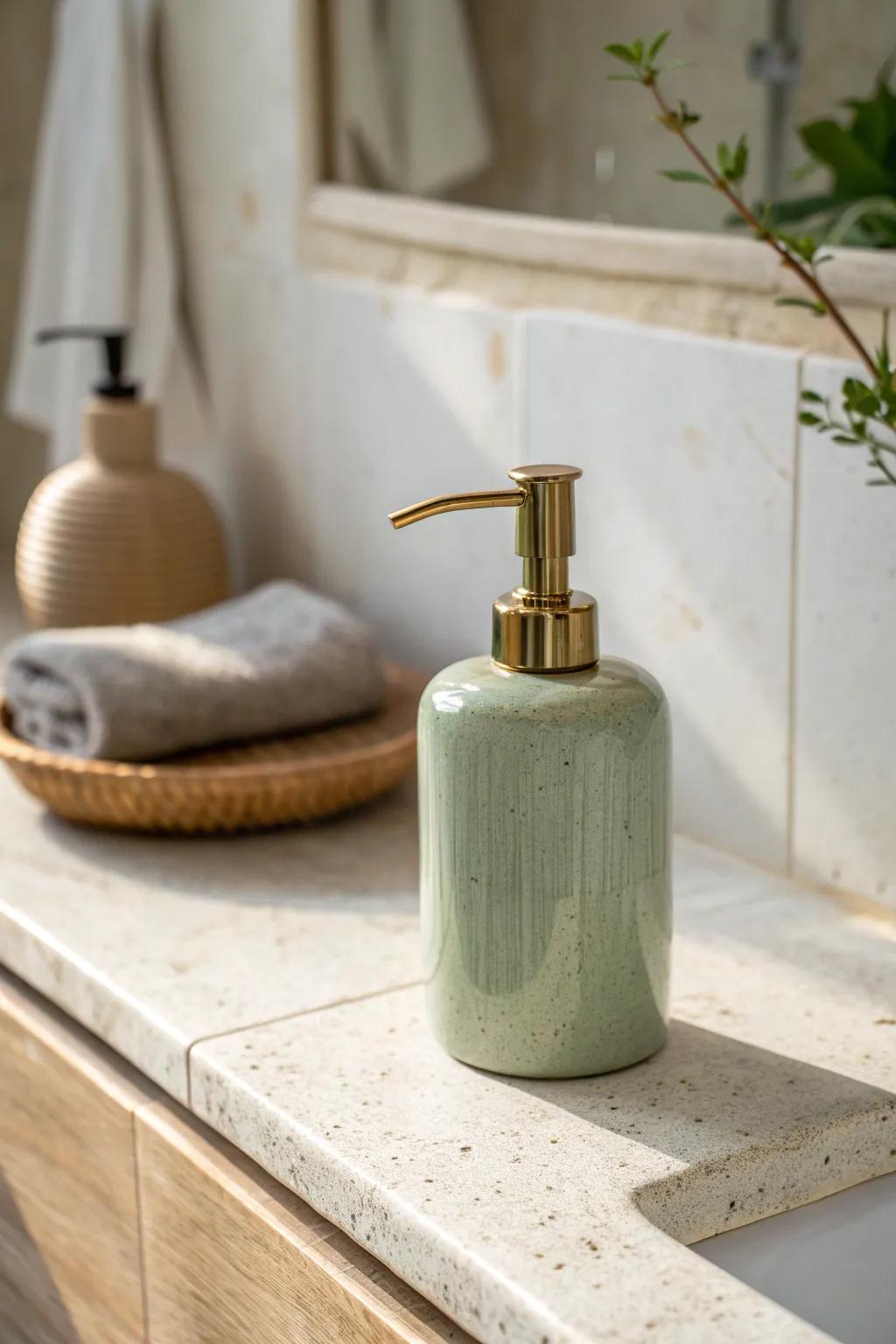 One muted accent—dusty green—keeps your small Scandinavian bathroom calm and minimal.