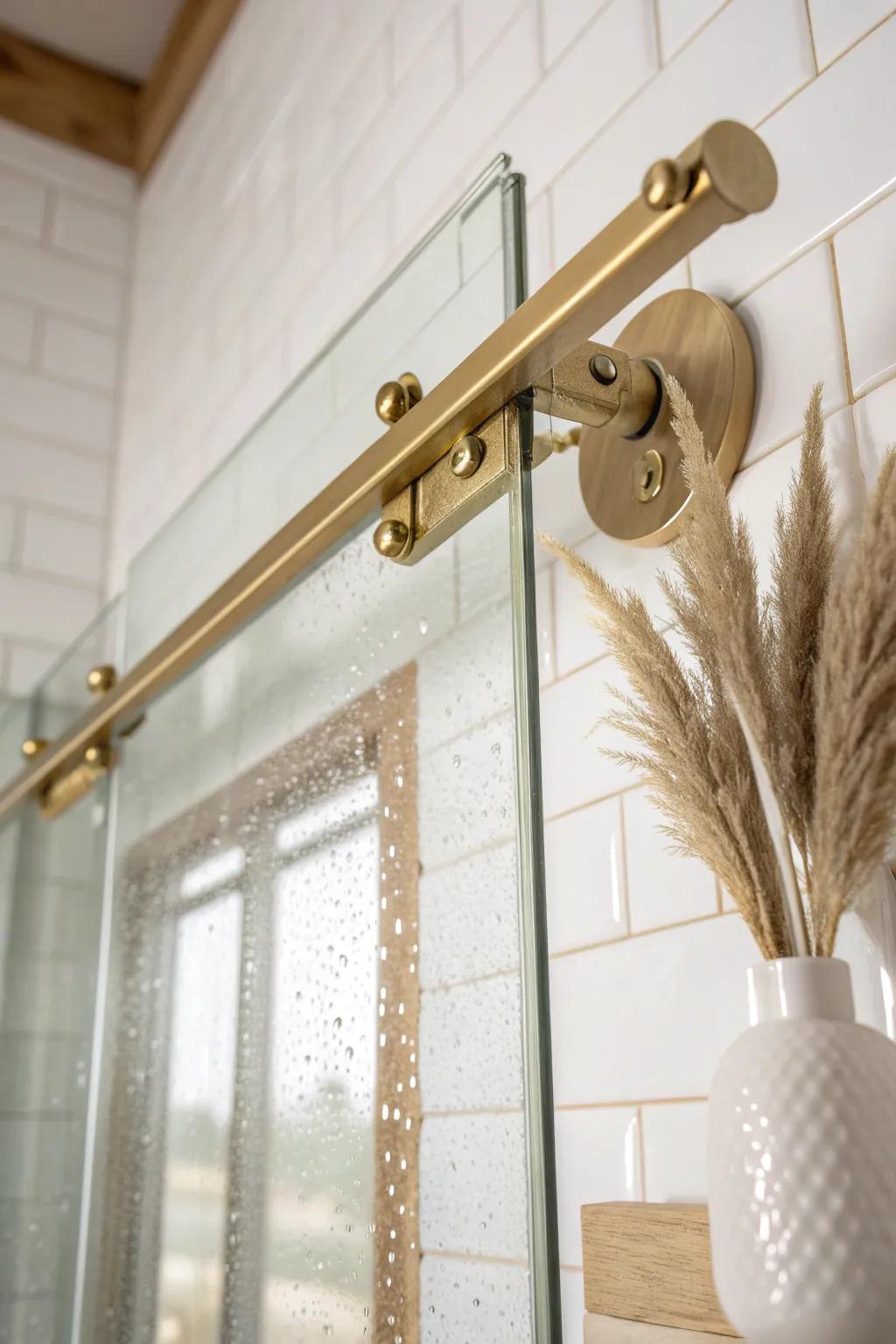Top-hung sliding shower door: airy, track-free, and so much easier to keep clean.