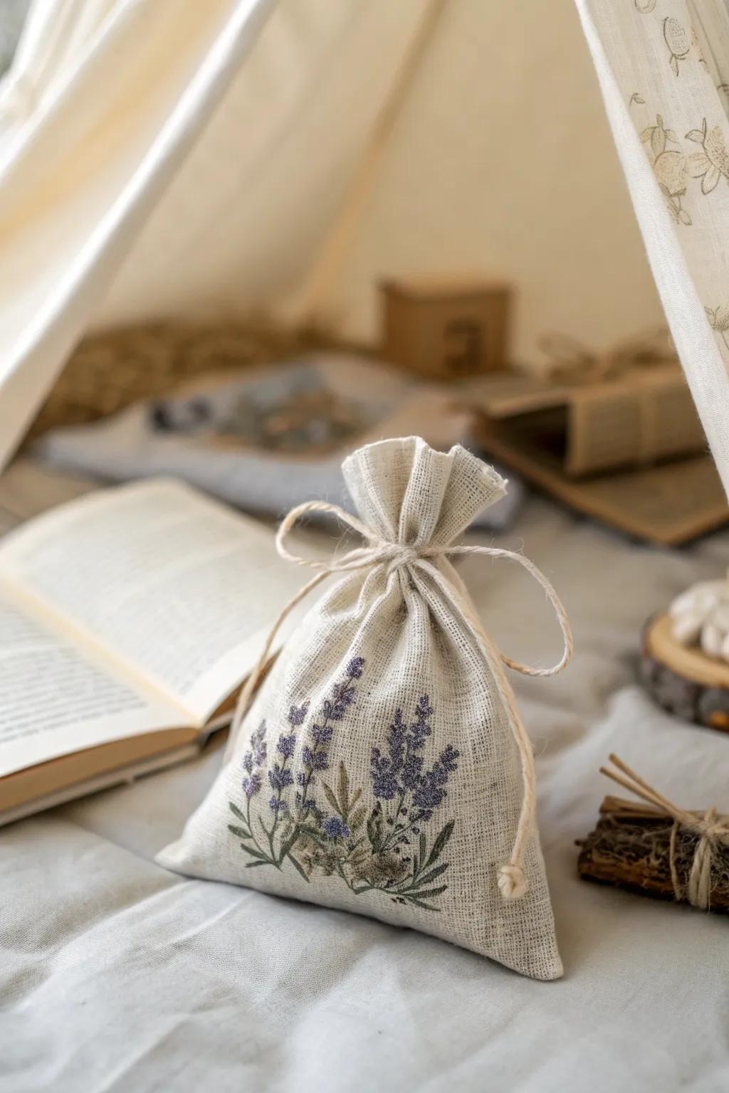 A tiny linen scent sachet makes your indoor tent nook feel fresh, cozy, and retreat-like.