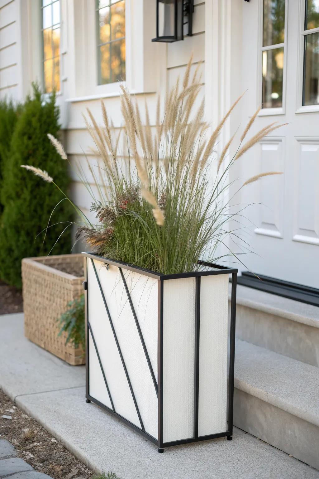 Airy tall-grass screen: privacy for a tiny townhouse front garden without blocking the light.