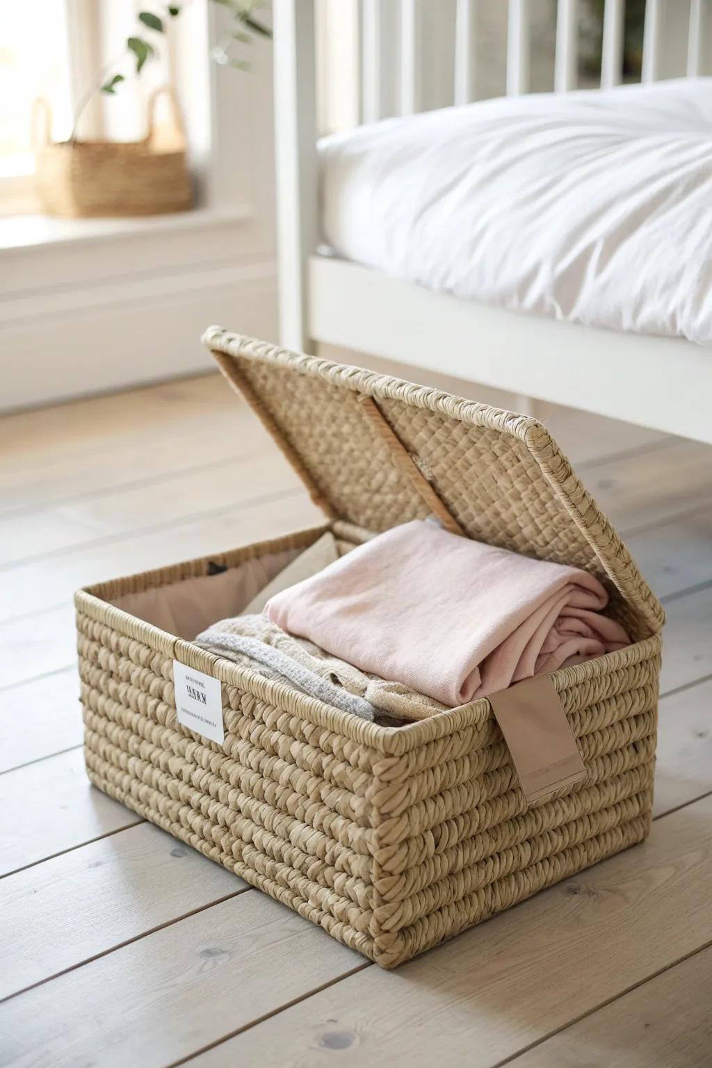 Keep your closet airy: tuck off-season sweaters into a pretty under-bed storage box.