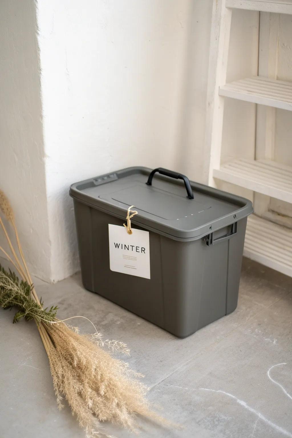 One heavy-duty tote per season—label it, don’t overfill, and store with effortless calm.