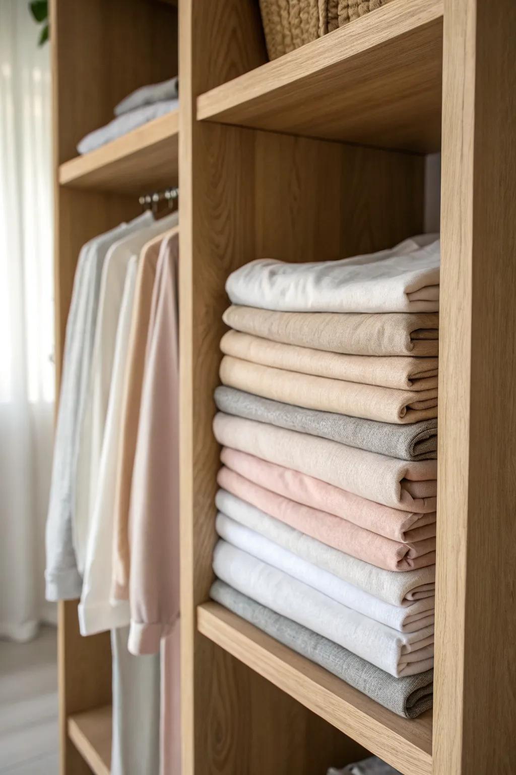 File-style vertical folding keeps every tee visible and saves precious shelf space.