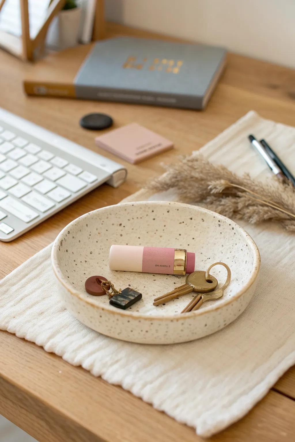 A daily-reset catchall tray keeps desk clutter contained—just empty it each night.