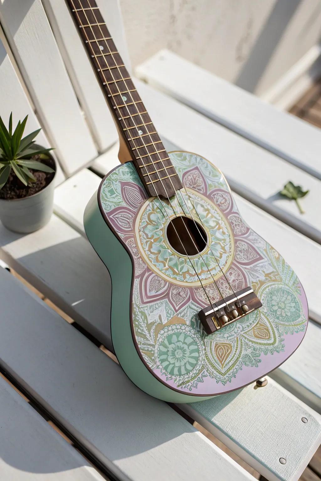 Embrace serenity with mystical mandalas on your ukulele.