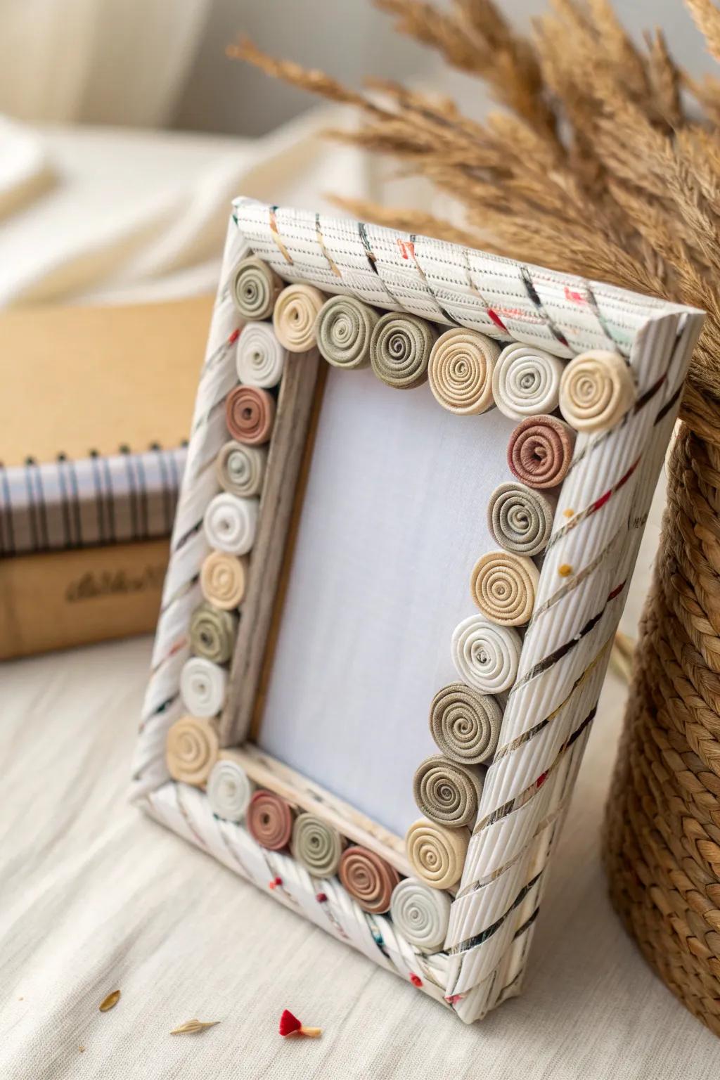 Elevate your space with eco-chic style: Rolled Newspaper Frames.