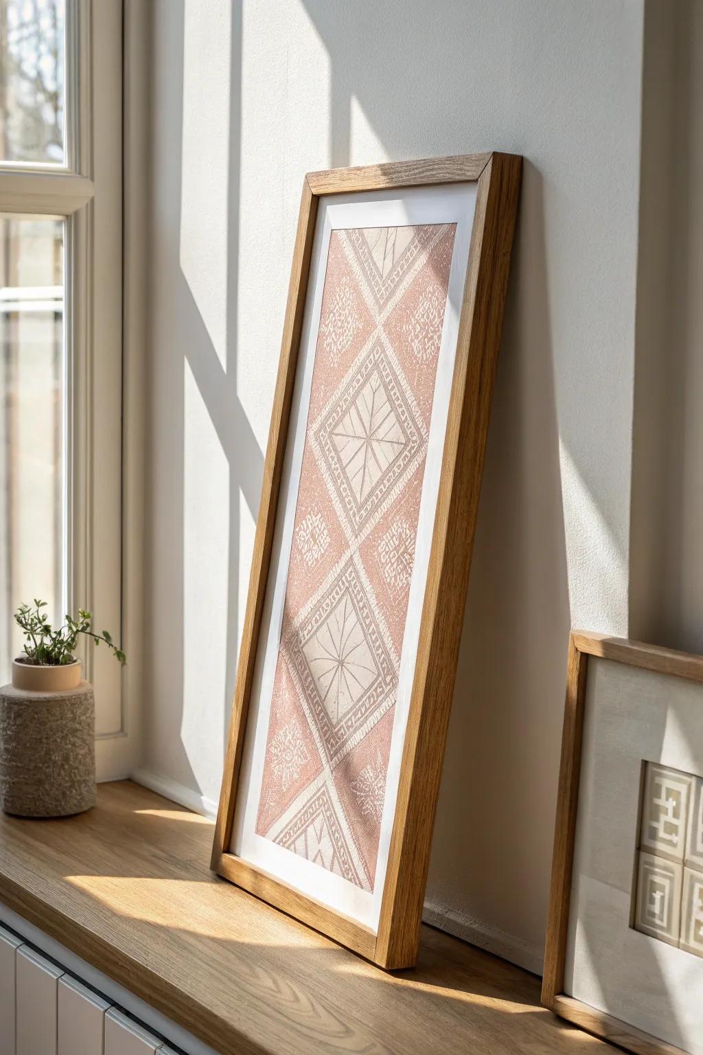 Turn a fabric scrap into custom-looking vertical wall art with a tall frame—budget chic.