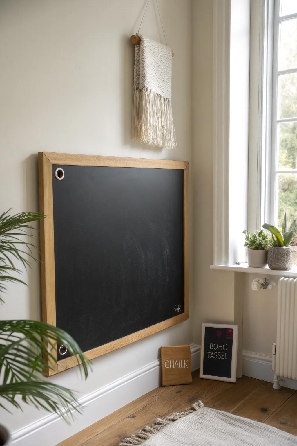 A chic chalkboard heater cover that doubles as a minimalist message center—perfect for small spaces.