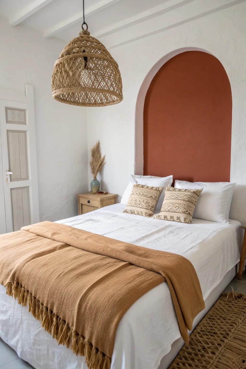 A painted color-block faux headboard instantly defines your sleep zone—bold, simple, renter-friendly.