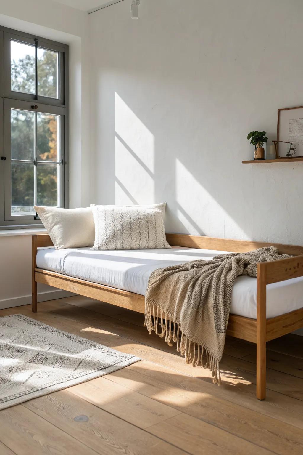 Flex-room essential: a chic daybed-sleeper that works as office seating by day, guest bed by night.