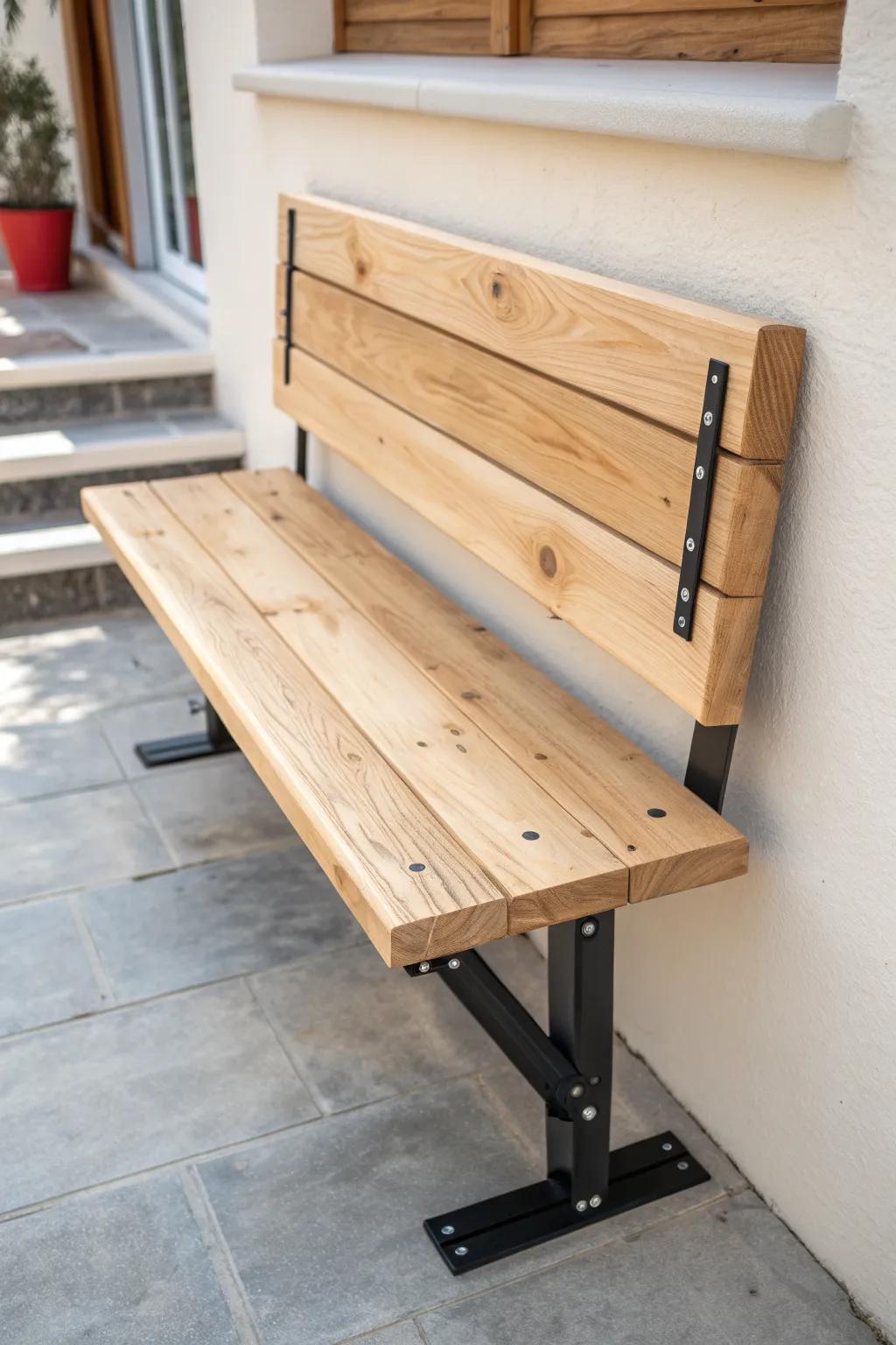 Space-saving flip-down 2x4 bench—minimal entryway seating that folds flat in seconds.