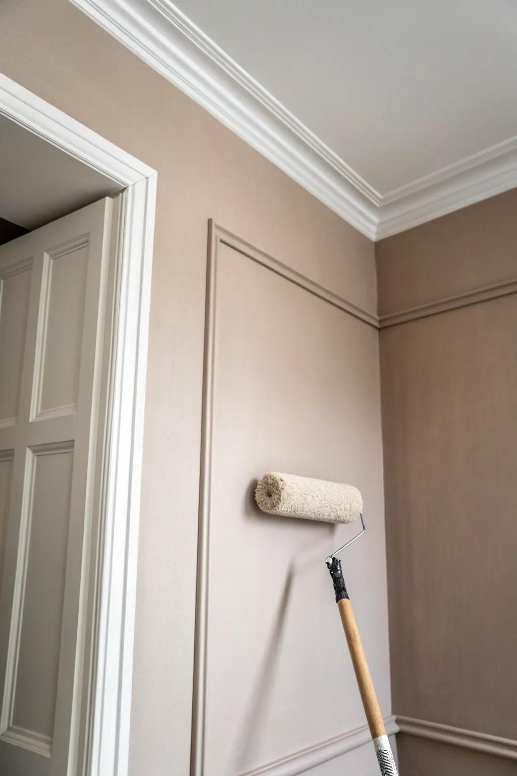 Paint your wall color onto the ceiling edge—this subtle stripe makes 8-foot ceilings feel taller.