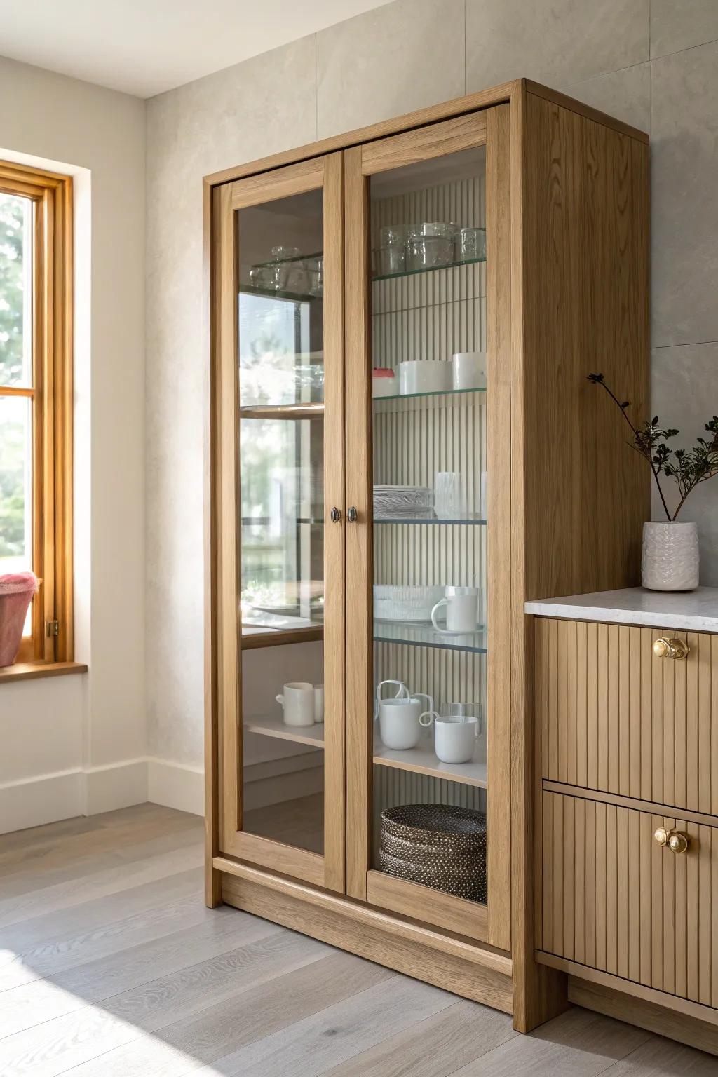 A glass-front appliance garage that stays tidy while showcasing your prettiest mugs.