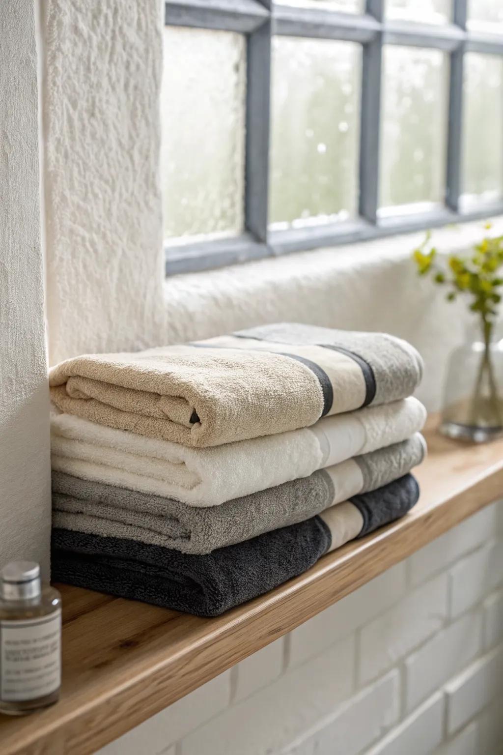 Two towels, one chic stack: the color-block fold that makes basics look designer.