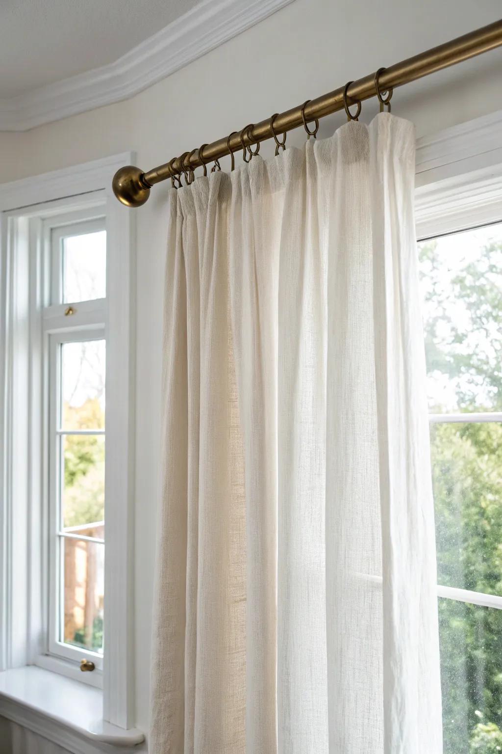 A straight rod across the bay front: clean lines, easy install, and full curtain coverage.