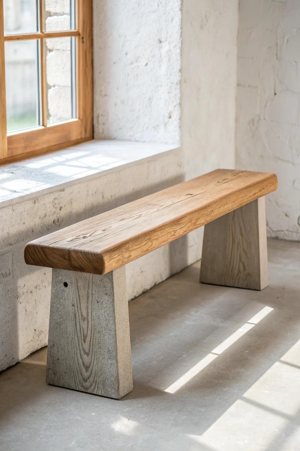 Concrete blocks + oak plank: a clean, budget-friendly bench idea that fits any small space.