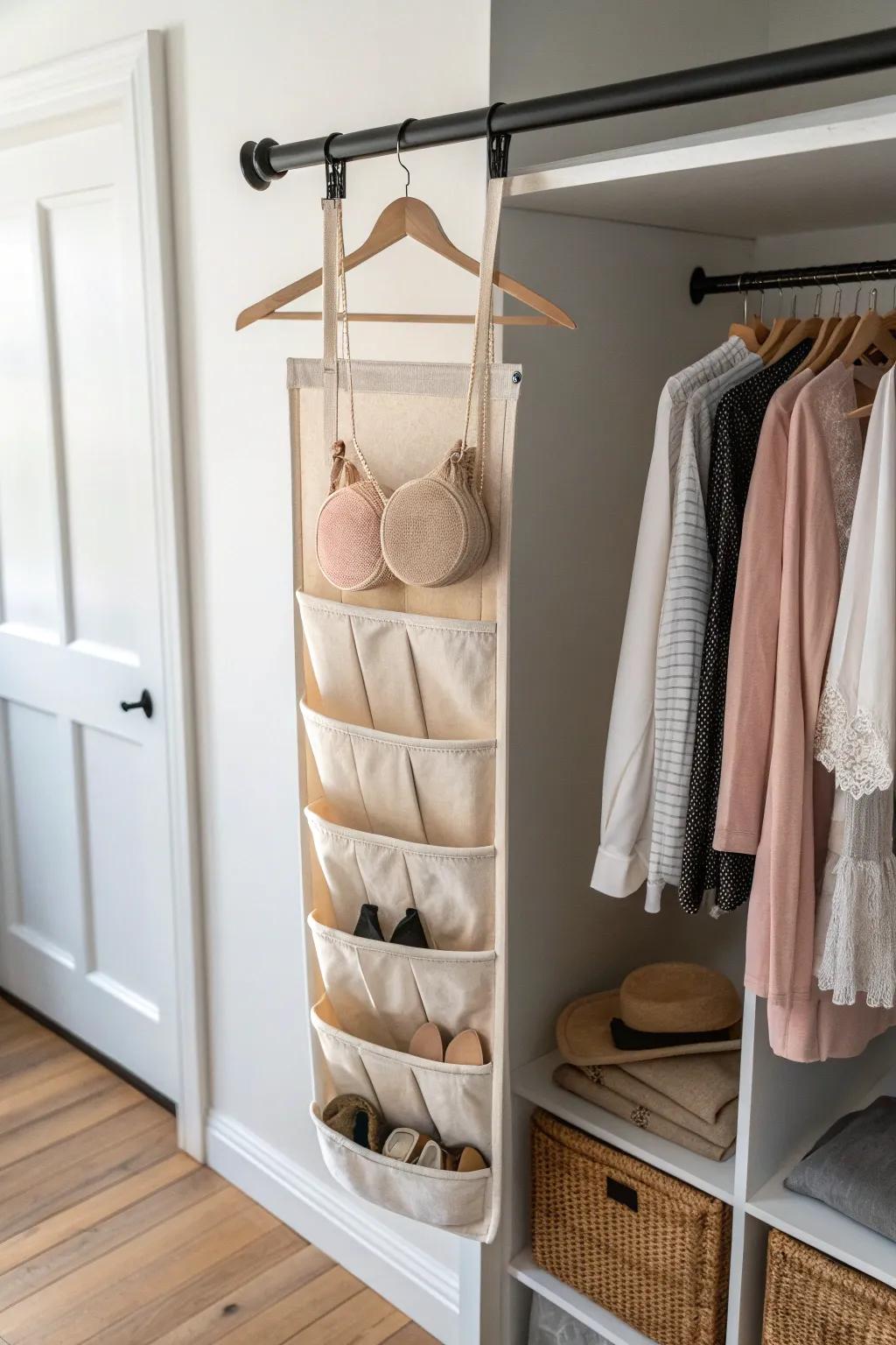 Turn a skinny closet section into tangle-free bra storage with a simple hanging cubby organizer.