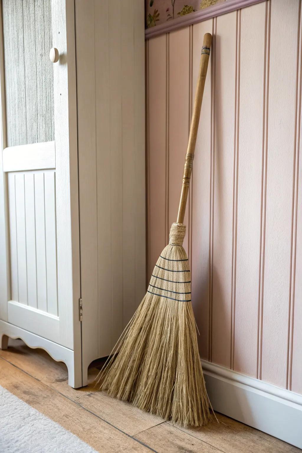A simple striped back wall turns your broom closet into a tidy, feel-good moment.