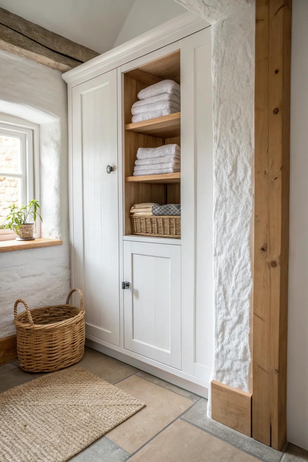 Turn awkward alcoves into sleek recessed storage—flush doors, warm wood, zero bulk.
