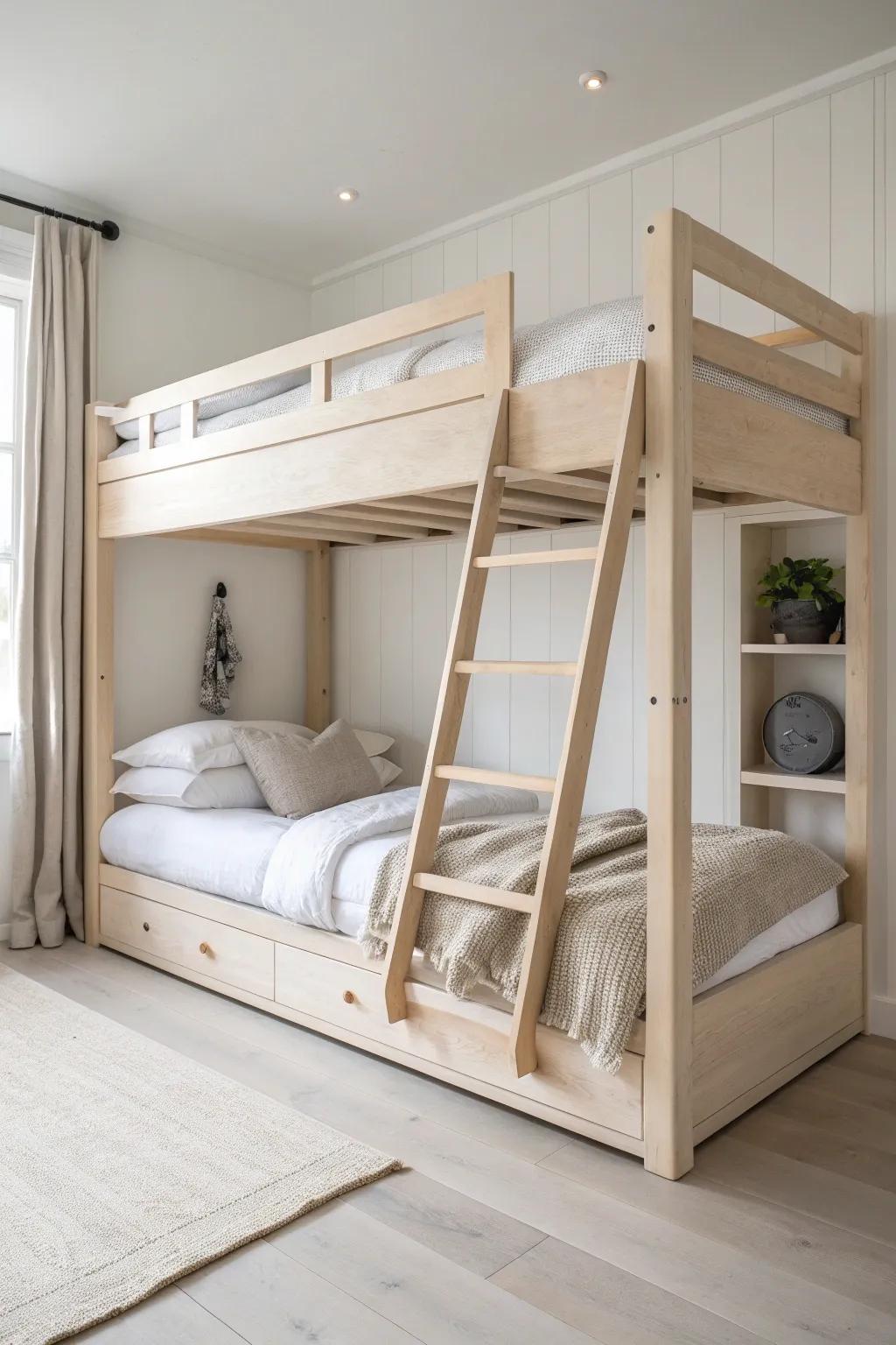 Floating bunk beds lift the room—modern, airy, and perfect for opening up small spaces.