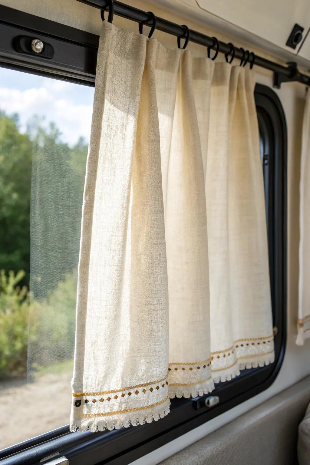 Sewn-in magnetic hems keep camper curtains snug on metal frames—no billowing, fewer drafts.