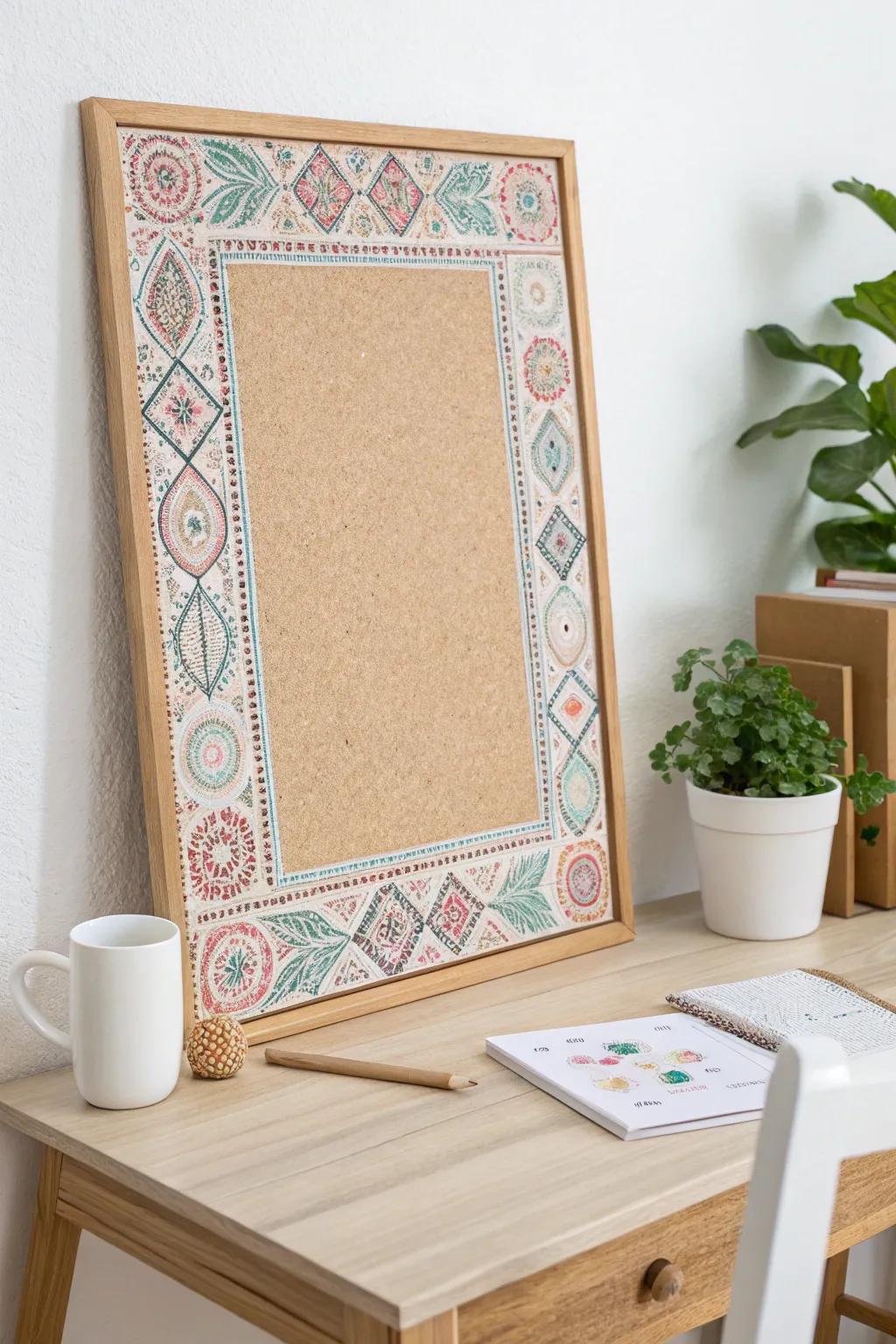 Frame Your Ideas: Elevate your space with a creatively bordered cork board that adds a pop of color and style.