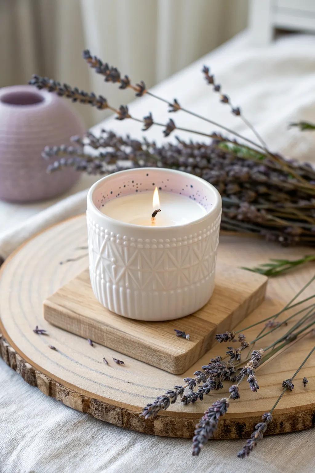 Immerse in the serenity of lavender with every flicker.