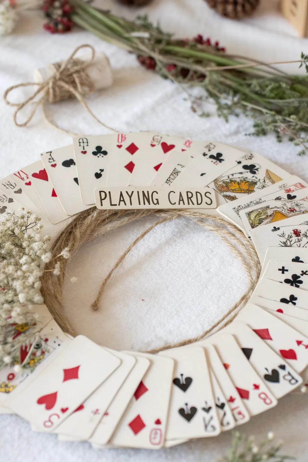 Transform your card party into an artistic affair with a DIY card wreath that combines minimalist elegance with a touch of boho flair.