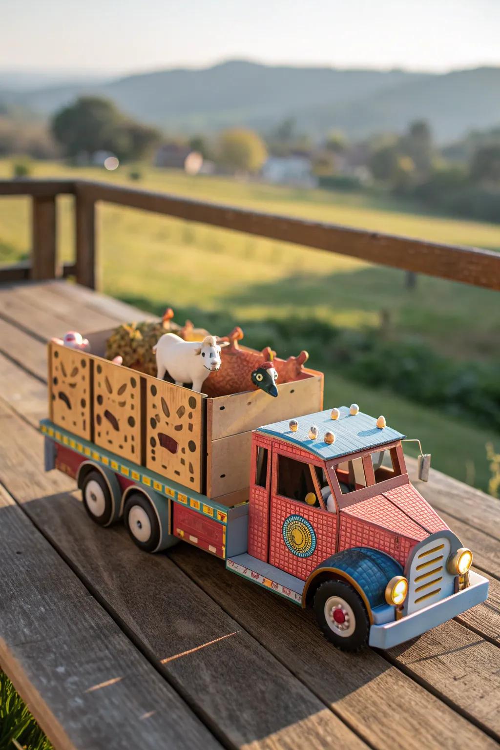 Unleash your creativity with this charming cardboard farm truck, perfect for imaginative play!