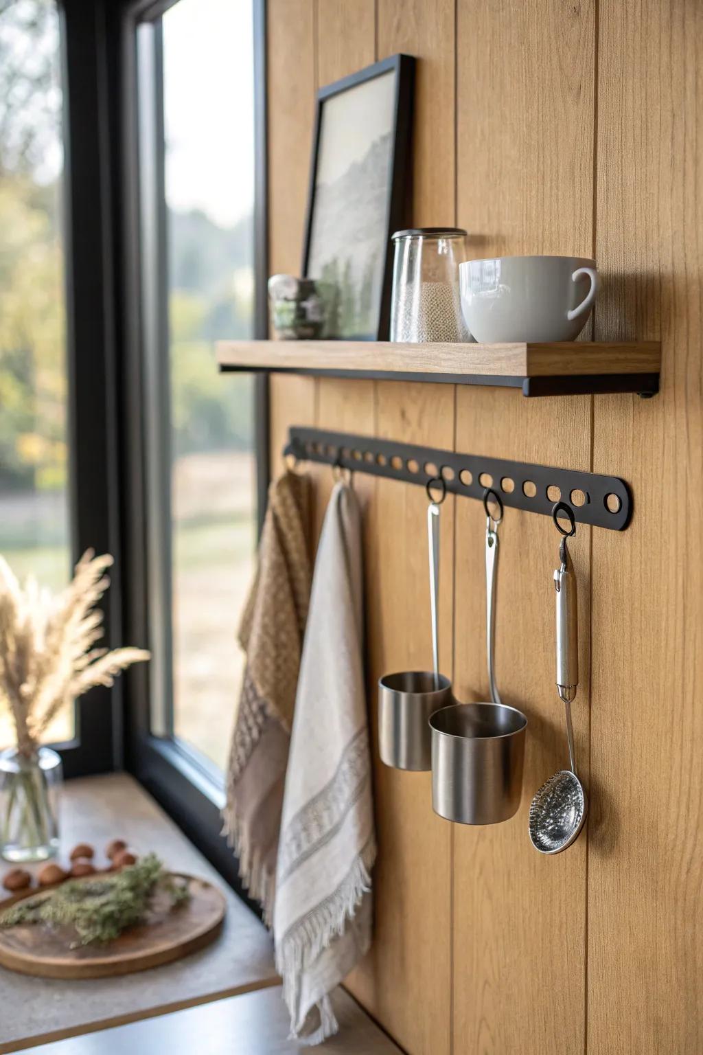 A magnetic strip keeps coffee tools tidy, off the counter, and always within reach.