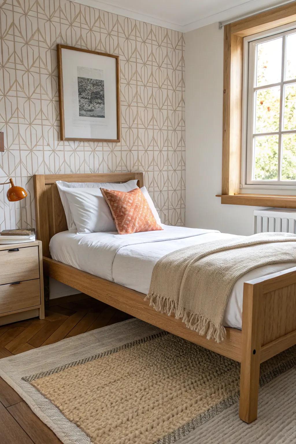 A peel-and-stick moment wall behind the bed makes your dorm feel custom—without commitment.