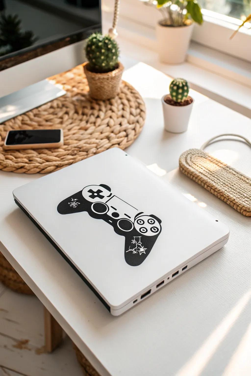 Elevate your gaming space with minimalist sticker flair—where tech meets timeless style.