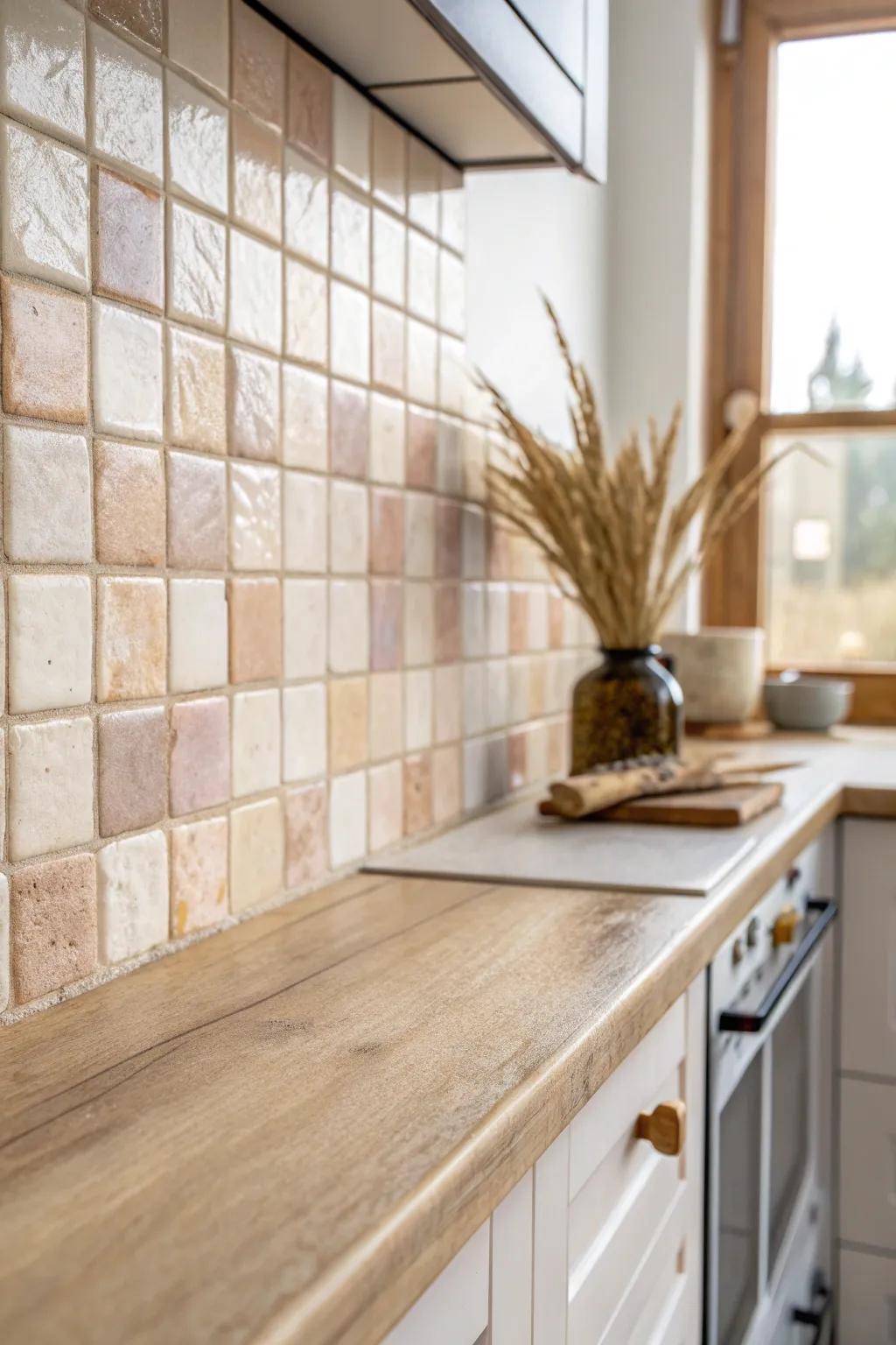 A bold handcrafted backsplash that adds condo-kitchen personality without taking space.