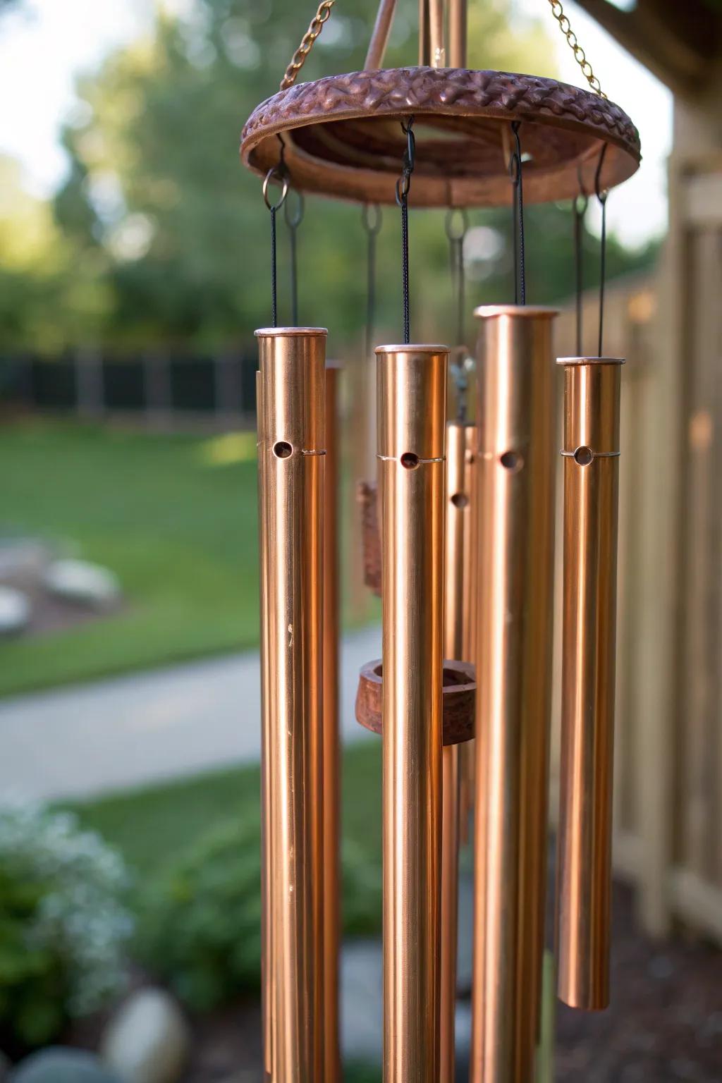Bring tranquility to your space with these stunning copper pipe wind chimes. Perfect for a serene garden retreat.