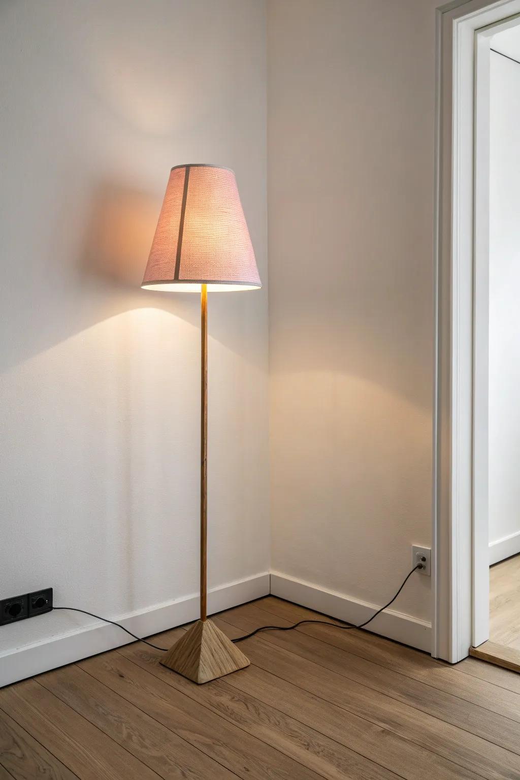 A tucked-away color-changing corner lamp creates instant ambience without stealing the spotlight.
