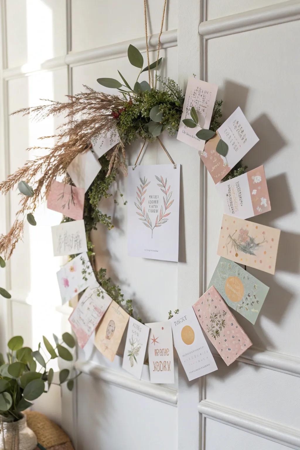 Transform your cherished memories into a stunning display with a DIY greeting card wreath. Embrace simplicity and elegance!