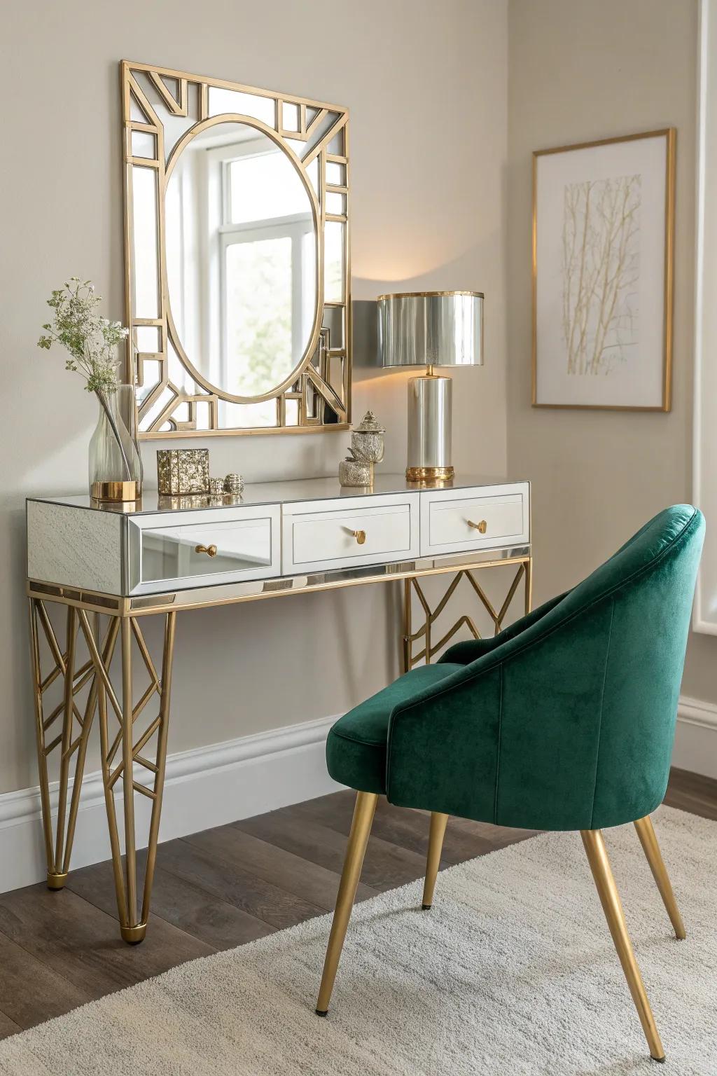 Channel timeless glamour with an Art Deco inspired vanity that transforms your space into a luxurious retreat.