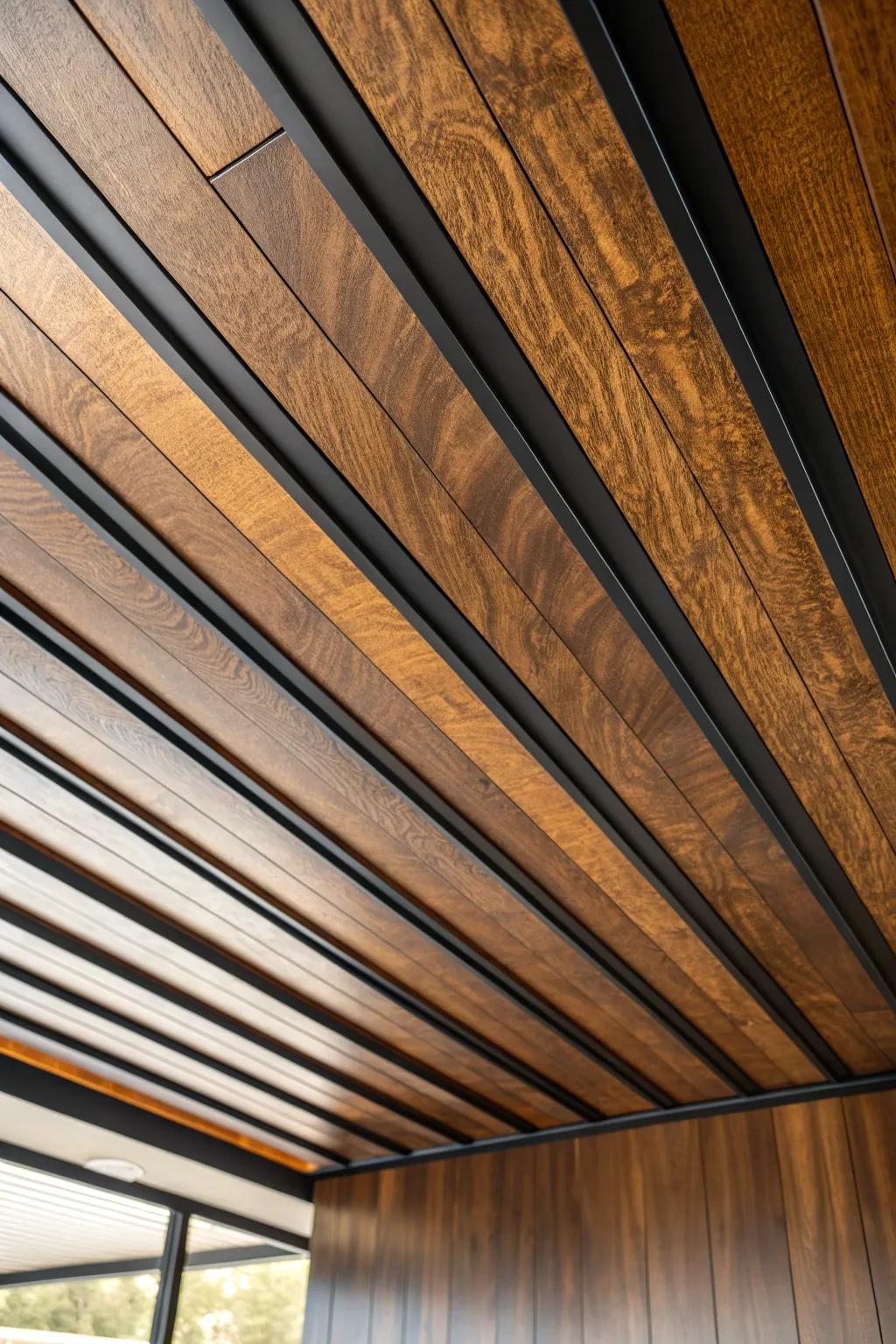 Elevate your space with a stunning wood and metal ceiling combo.